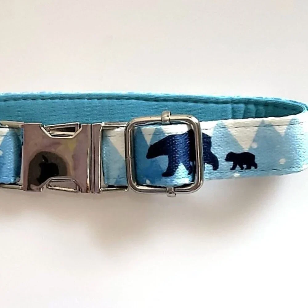 BLUE DOG COLLAR MAMA BEAR AND CUB WITH MOUNTAINS